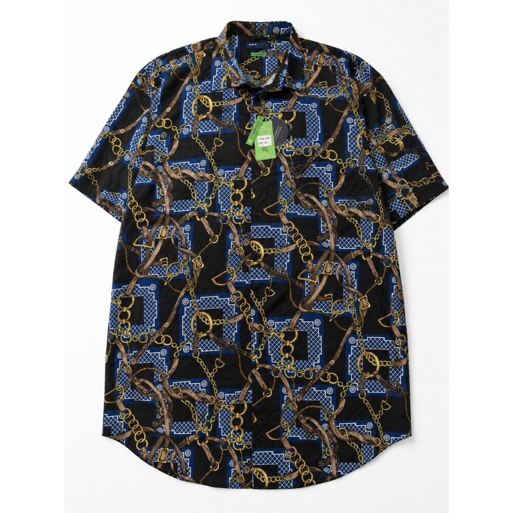 Suslo Couture 5XL NWT Equestrian Chain Print Shirt Big Tall Stretch Resort